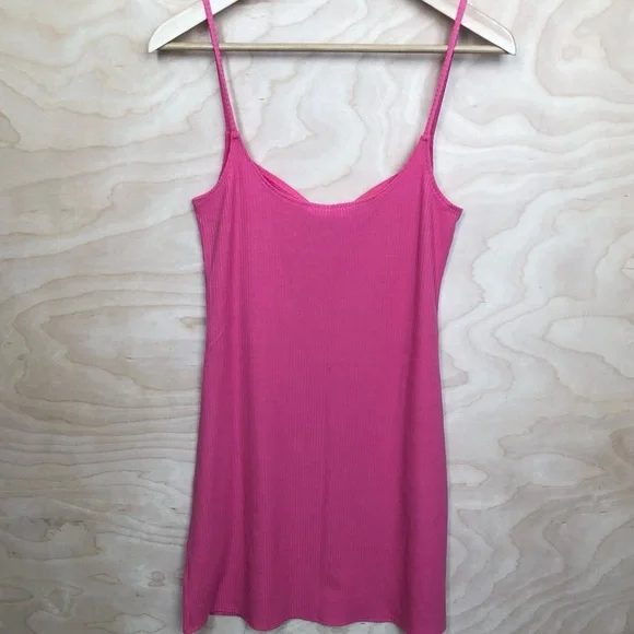 NWT Reformation Ribbed Minidress Pink Stretch Tencel Lyocell Womens Large - Picture 2 of 7